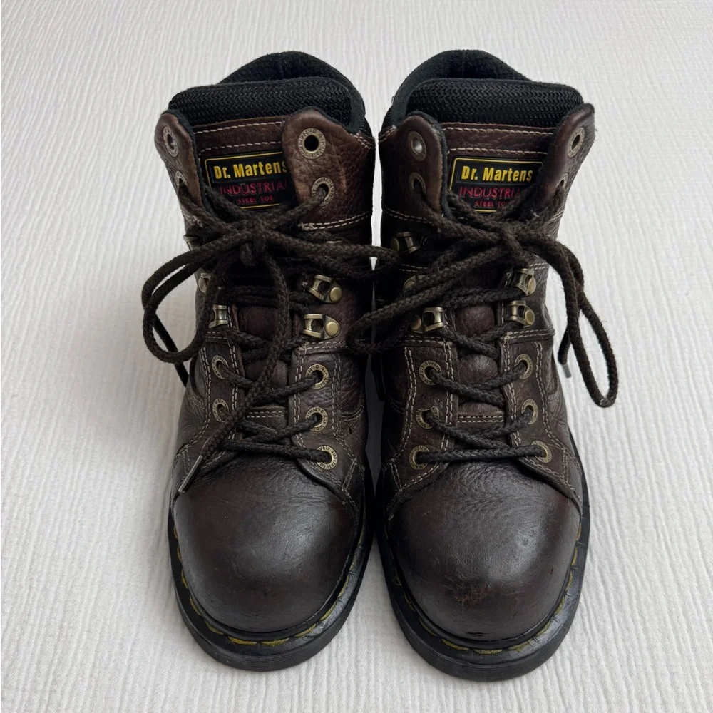 Dr. Martens DMs Industrial Steel Toe Boots 8M 9W Work Safety Brown Leather Rare